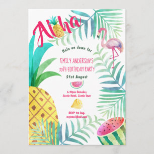 30e verjaardagsuitnodiging met tropische ananas en kaart