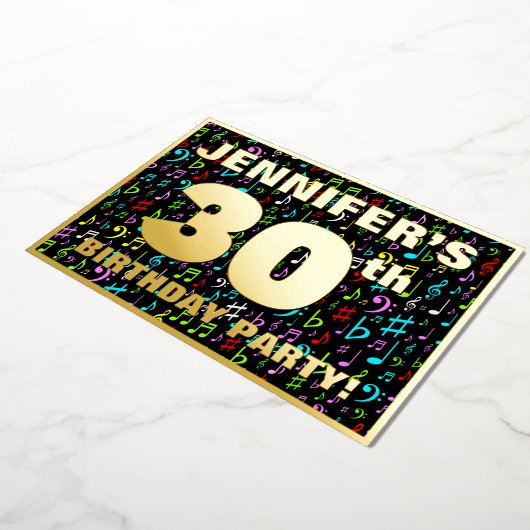 30e verparty — Leuke, kleurrijke muziek symbolen Folie Uitnodiging (Gedraaid)