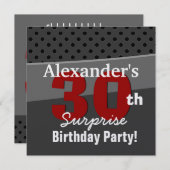 30e Verrassing Verjaardag Houtskool en Rood Modern Kaart (Voorkant / Achterkant)
