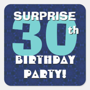 30e VERRASSING Verjaardagsfeest Royal Blue en Aqua Vierkante Sticker