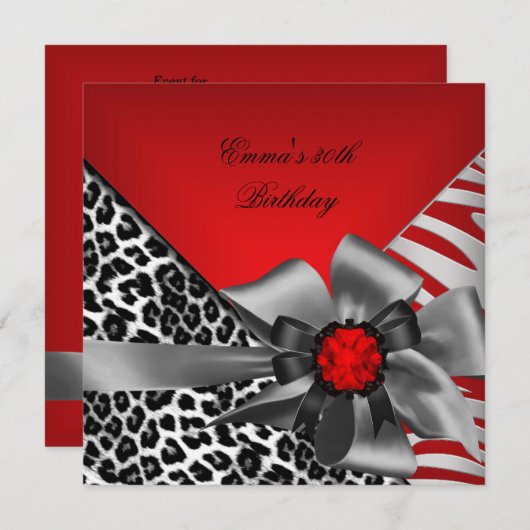 30e Zebra Leopard Red Black Kaart (Voorkant / Achterkant)