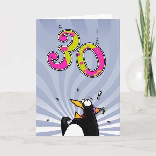 30ème anniversaire - carte de surprise de pingouin (Devant)