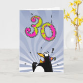 30ème anniversaire - carte de surprise de pingouin (Fleur jaune)