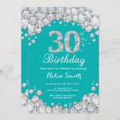30ème Invitation Teal et Invitatio argenté (Devant / Derrière)