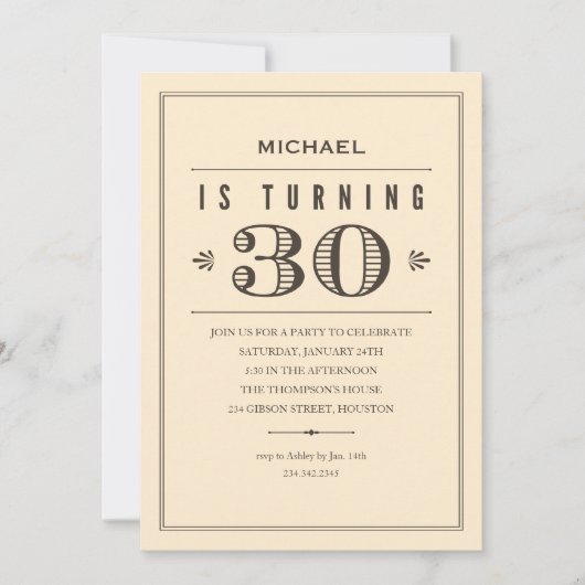 30ème Invitations d'anniversaire pour les hommes (Devant)