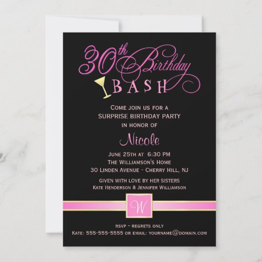 30ème Invitations de fête d'anniversaire - avec le (Dos)