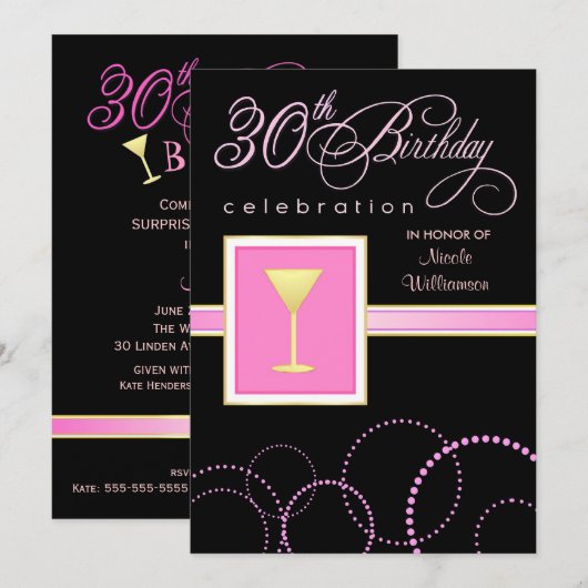 30ème Invitations de fête d'anniversaire - avec le (Devant / Derrière)