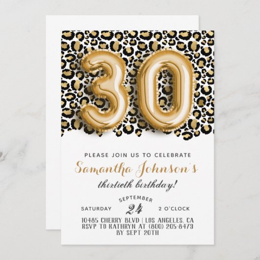 30ème Leopard Fabuleux Glam Invitation d'anniversa (Devant / Derrière)