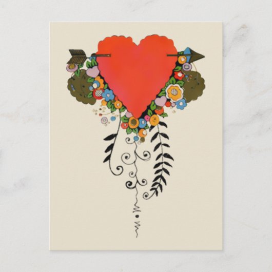 30s Valentijn hart in rood Feestdagenkaart (Voorkant)