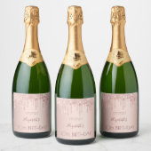 30ste verjaardag blush roos Gold Drips Naam Sparkling Wijnetiket (Flessen)