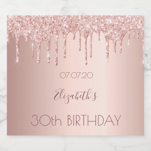 30ste verjaardag blush roos Gold Drips Naam Sparkling Wijnetiket (Enkel label)