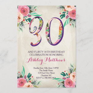 30ste verjaardag: Mooie Florale uitnodiging, Kaart