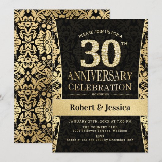 30ste verjaardagsfeest - Goud Zwart Kaart (Voorkant / Achterkant)