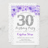 30ste verjaardagsfeestje - wit zilver Paarse Kaart (Voorkant / Achterkant)