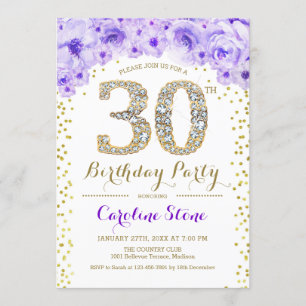 30ste verjaardagsfeestje - witgoud Paarse Kaart