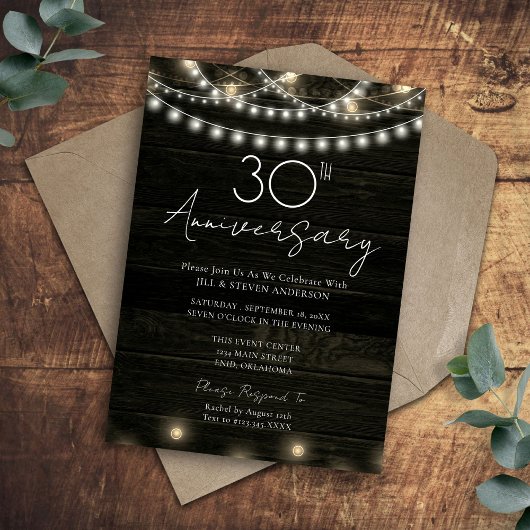 30th Anniversary Party Rustic Wood Lichten Kaart