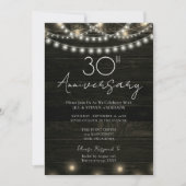 30th Anniversary Party Rustic Wood Lichten Kaart (Voorkant)