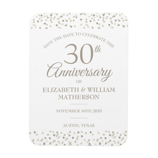 30th Anniversary Save the Date Harten Confetti Magneet (Verticaal)