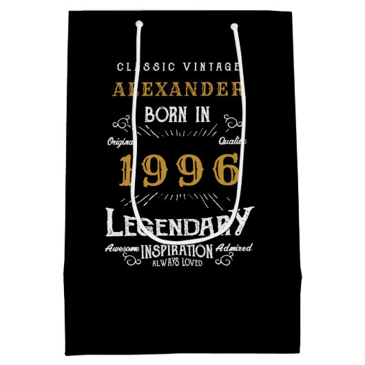30th Birthday 1996 Add Name Legend Black Gold Medium Cadeauzakje (Achterkant)