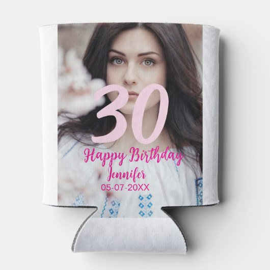 30th birthday add name date year white photo blikjeskoeler (Achterkant)
