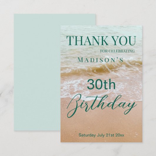 30th Birthday Beach Party  Bedankkaart (Voorkant / Achterkant)