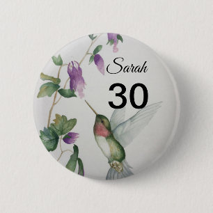 30th Birthday  Bird Garden Flowers Button