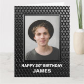 30th Birthday Black Geometric Pattern Custom Photo Kaart (Voorkant)
