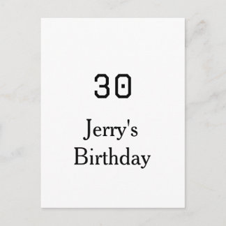 30th birthday bold letter name date simple minimal briefkaart
