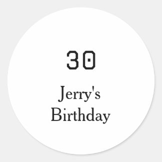 30th birthday bold letter name date simple minimal ronde sticker