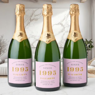 30th Birthday Born 1995 Voeg naam toe Pink Grey Sparkling Wijnetiket