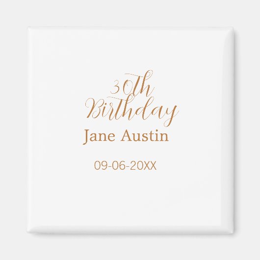 30th birthday copper brown simple stylish name dat magneet (Voorkant)