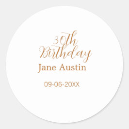 30th birthday copper brown simple stylish name dat ronde sticker