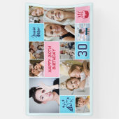 30th Birthday Custom Photo Collage Pink Blue Spandoek (Verticaal)