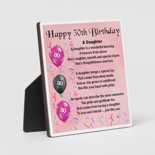 30th  Birthday Daughter Poem Plaque (Recto)