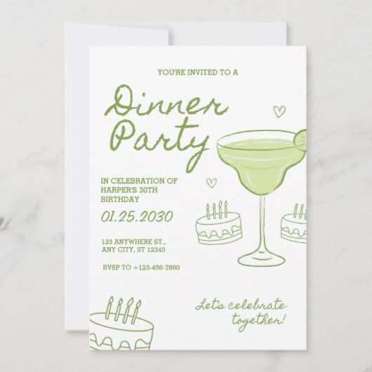 30th Birthday Dinner Party Custom Invitation (Devant)