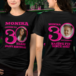 30th Birthday dubbelzijdige foto naam roze tekst Tri-Blend Shirt