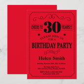 30th Birthday Invitation Black and Red Kaart (Voorkant / Achterkant)