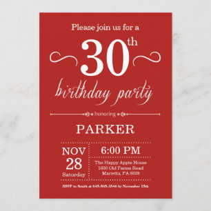 30th Birthday Invitation Red Kaart