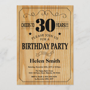 30th Birthday Invitation Rustic Wood Kaart