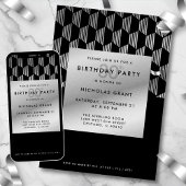 30th Birthday Modern Black Faux Silver Foil Kaart