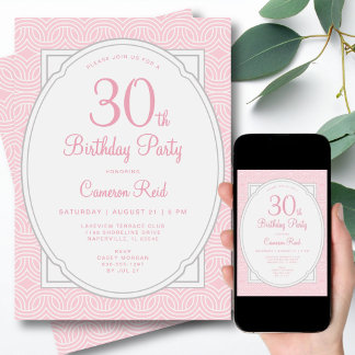 30th Birthday Modern Stylish Feminine Elegant Pink Kaart