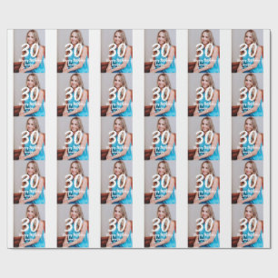 30th Birthday Naam toevoegen Datum Jaar Wit Foto Cadeaupapier