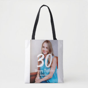 30th Birthday Naam toevoegen Datum Jaar Wit Foto Draagtas