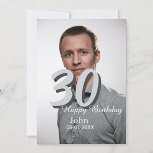 30th Birthday Naam toevoegen Datum Jaar Wit Foto Feestdagenkaart