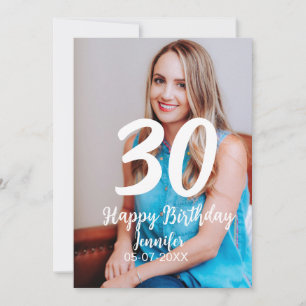 30th Birthday Naam toevoegen Datum Jaar Wit Foto Feestdagenkaart