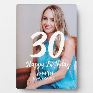 30th Birthday Naam toevoegen Datum Jaar Wit Foto Fotoplaat