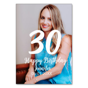 30th Birthday Naam toevoegen Datum Jaar Wit Foto Kaart