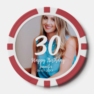 30th Birthday Naam toevoegen Datum Jaar Wit Foto Poker Chips