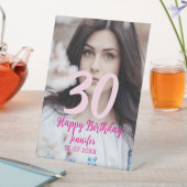 30th Birthday Naam toevoegen Datum Jaar Wit Foto Reclamebord Met Voetstuk (Insitu)