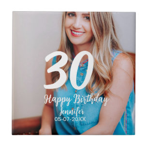 30th Birthday Naam toevoegen Datum Jaar Wit Foto Tegeltje